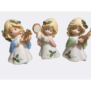 Homco Merry Christmas Angel Figurines Set Of 3
